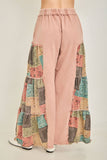Mineral Washed Boho Patch Tiered wide pants HP6619: Natural / S-M-L / 2-2-2