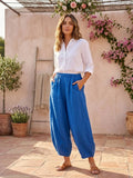 75096 solid linen balloon pants with elasticated waist: CELADON