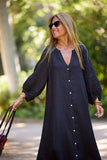 CWDMD6336_LINEN COTTON BUTTON DOWN SHIRT MAXI DRESS: GREY / (L) 1