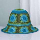Granny Square Sun Hat Floral Straw Bucket Hat: CYellow / M