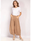 75096 solid linen balloon pants with elasticated waist: MUSTARD