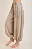 Zen Mineral Washed Ribbed  Baggy Lounge Balloon Pants HP7610: HotCocoa / S-M-L / 2-2-2