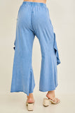 Mineral Washed Wavy Ruffle Cropped Pants HP7051: Eggplant / S-M-L / 2-2-2