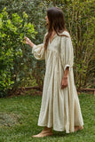L8879 | Woven Rayon Tencel Round Neck Long Sleeve Flare Maxi: Natural / S