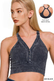 Washed Seamless rib snap button crop tank: ASH OLIVE-160834 / L/XL