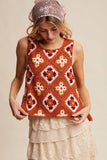 Crochet Granny Square Tassel Tie Vest LSW1006: Ecru / S