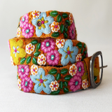 In the Garden Floral Embroidered Wool Belt: Medium