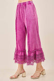 Mineral Washed Delicate lace trim hem Cropped Pants HP7236: HotCocoa / S-M-L / 2-2-2