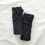 RAJA Cable Knit Wool Lined Wristwarmer Gloves: Dark Grey