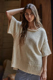 W2289 | Knit Sweater Cotton Short Sleeve Pullover Top: Natural / M