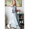 WASHED WIDE LEG RUFFLED HEM PANTS: BLACK / S-M-L-XL(2-2-2-2)