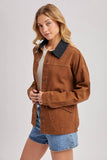 RELAXED BUTTON DOWN BARN JACKET: OLIVE / L