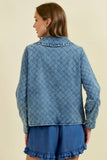 RUFFLED OVER-SIZED COLLAR DENIM QUILTED JACKET - 10601J-1: DK.DENIM / M