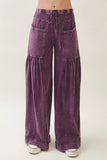 Mineral Washed Boho waist band wideleg cropped pants HP5900 : Ashed Black / S-M-L / 2-2-2