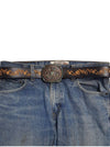 Western Brass/Patina Buckle with Vintage floral tooled belt: Black / M