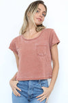 X2DF3-HTHR BURNOUT KNIT T SHIRT WITH ONE POCKET: TERRA COTTA / S