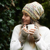PRANIT Unisex Reversible Beanie Hat Repurposed Wool: Multi Cream