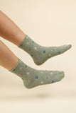 SC10038C-Floral Printed Textures Crew Socks: CREAM / OS/5