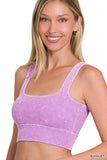 "...._ Square neck Washed Seamless Rib Bralette w/ Removab: ASH BLACK-153481 / S/M