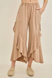 Mineral Washed Wavy Ruffle Cropped Pants HP7051: MossGreen / S-M-L / 2-2-2