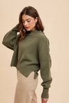 KNITTED MOCKNECK PULLOVER SWEATER: CAMEL / M