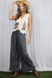 Flared Ruffle Hem Washed Chambray Crop Denim Pants VP83186: Washed Denim / S