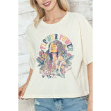 FLOWER POWER GRAPHIC CROP TEE: IVORY / S-M-L(2-2-2)