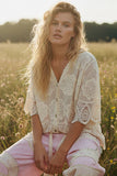 Crochet Trim Neckline Short Sleeve Jacket Top: NATURAL / Os
