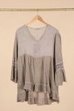 Ruffled cotton linen tunic 1003 10% linen 90% cotton: Beige