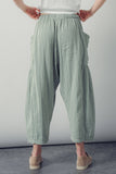 Striped Cotton Drawstring Harem Pants: SAGE / S-M-L:2-2-2