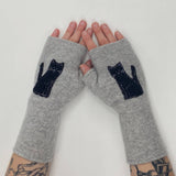 Fingerless Cashmere Gloves-Cat: Black on Rust / One Size Fits Most