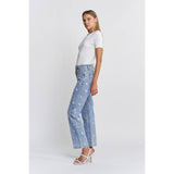 HIGH RISE STRAIGHT LEG WITH EMBROIDERY JEANS: MID BLUE / 26