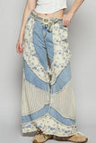 Floral print crochet contrast casual jeans: DENIM / M
