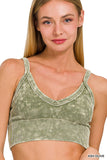 ,..Washed Rib Seamless Bra Bralette: ASH OLIVE-163714 / L/XL