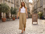 4029 WIDE LINEN PANTS WITH EYELET EMBROIDERY: Orange