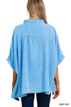 Washed Double Gauze Button Down Half Sleeve Shirt: DUSTY TEAL / 3-3 (S/M-L/XL)
