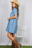 Short Sleeve 100%Tencel Chambray Denim Casual Dress VD83372: Denim Blue / L