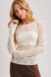 LETTUCE-EDGE SHEER MESH TWO WAY TOP: ECRU / S