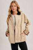 CORDUROY BUTTON DOWN BARN COAT INNER PLAID: CAMEL / S