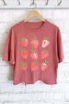 STRAWBERRIES GRAPHIC LONG CROP TOP : White