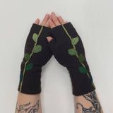 Fingerless Cashmere Gloves-Leaves: Grey / One Size Fits Most