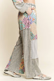 Mineral Washed Floral WaveKnit Jacquard Boho Pants HP6106: Silver Grey / S-M-L / 2-2-2