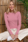 Long Sleeve Round Neck Cotton Spandex Rib Tee: OLV-olive / L