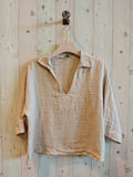 REF 12104 BLOUSE SHIRT COLLAR 100% LINEN: CAMEL
