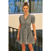 MINERAL-WASHED DENIM BUTTON-DOWN MINI DRESS WITH PUFF SLVS: WASHED DENIM / M