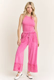 MineralWash Wide Pants with raw hem frayed details HP5536: Natural / S-M-L / 2-2-2