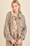 Mineral Wash Button Cropped Shacket HT5560: Ashed Black / S-M-L / 2-2-2