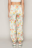 Adjustable string floral print woven harem pants: IVORY MULTI / S