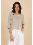 1973 women's crop top in cotton-linen,: PERSIMMON