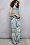 Patchwork Detail Denim Straight Fit Pants: DENIM MULTI / M